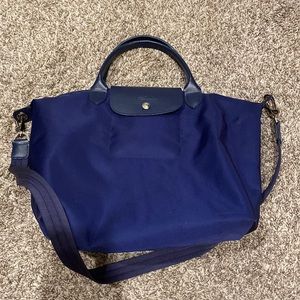 Blue Longchamp Depose Bag with Shoulder straps